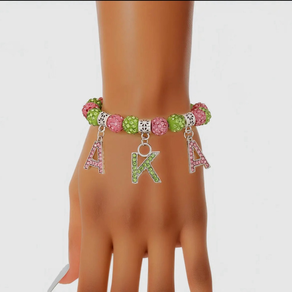 Aka Sorority Pink And Green Bling Letter Bracelet 34$
